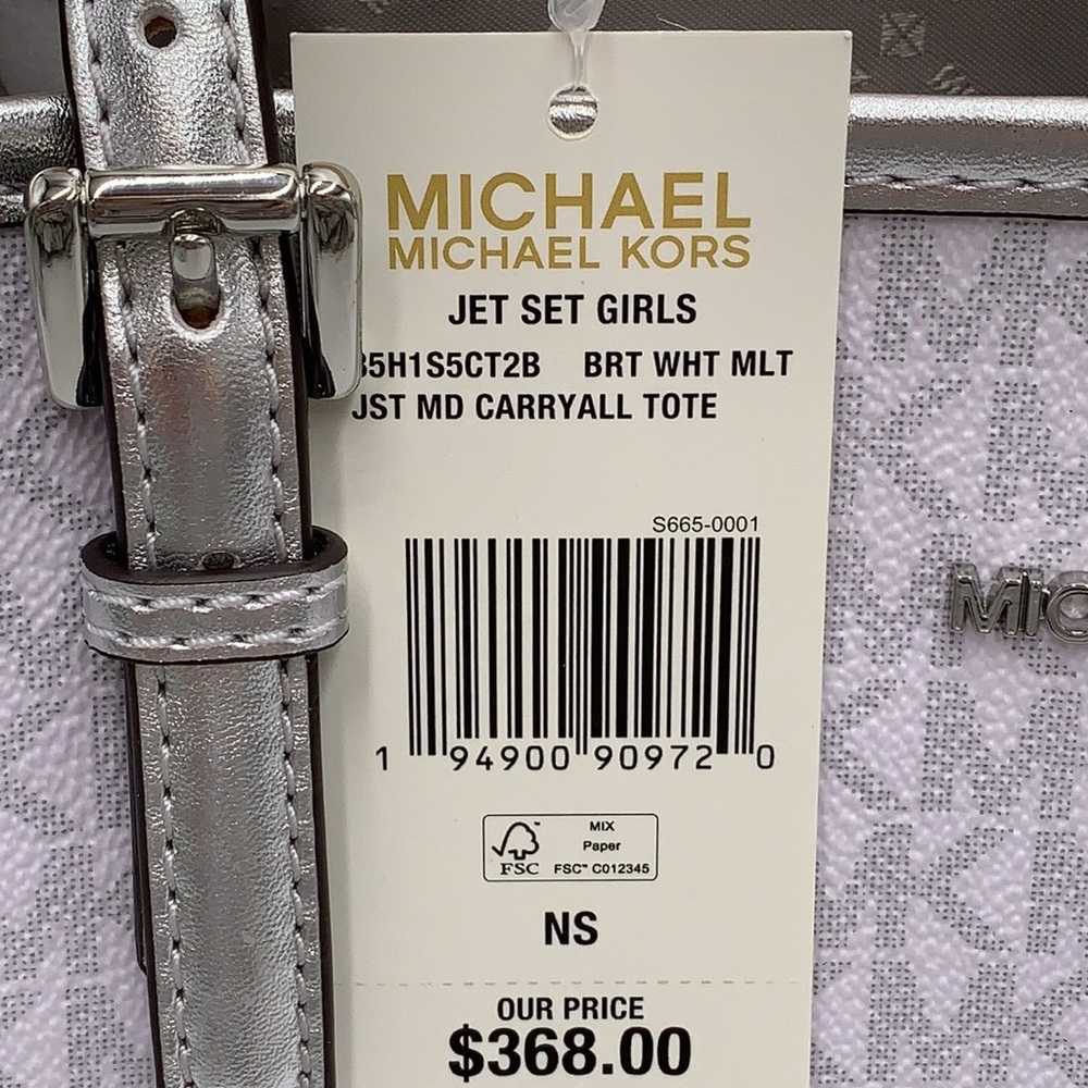 Michael Kors Signature Jet Set Girls Medium Carryall Tote Bright White Multi - Picture 16 of 16